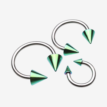 Colorline PVD Spike Ends Steel Horseshoe Circular Barbell-Green